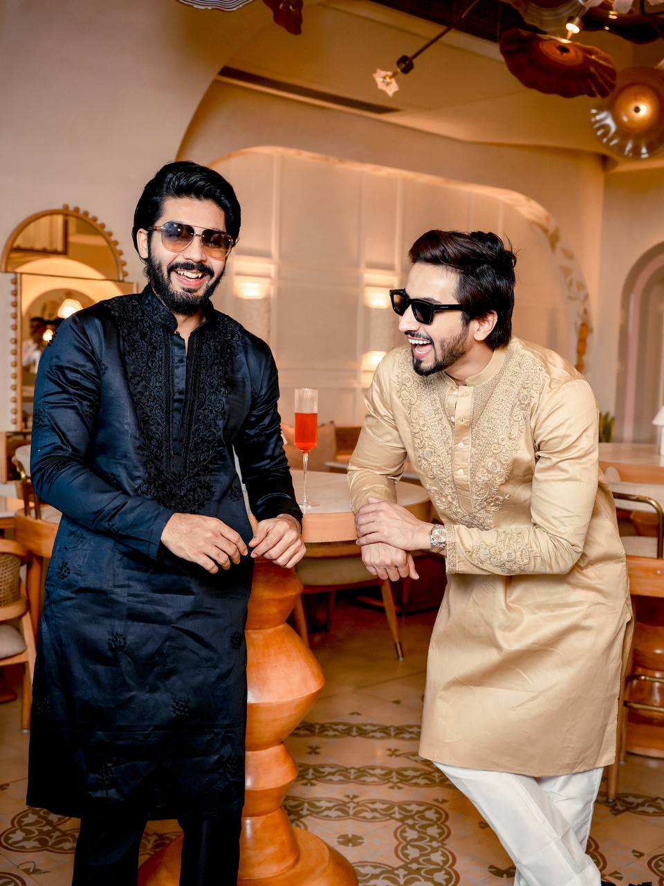 Beige Neck Cotton Embroidered Work Men's Kurta with Pajama - Image 4