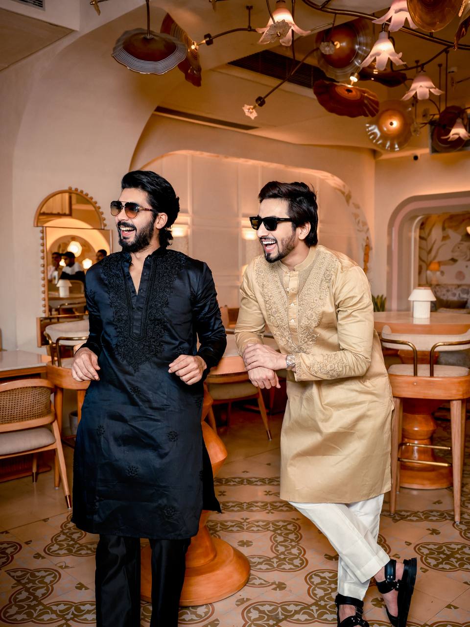Beige Neck Cotton Embroidered Work Men's Kurta with Pajama - Image 5