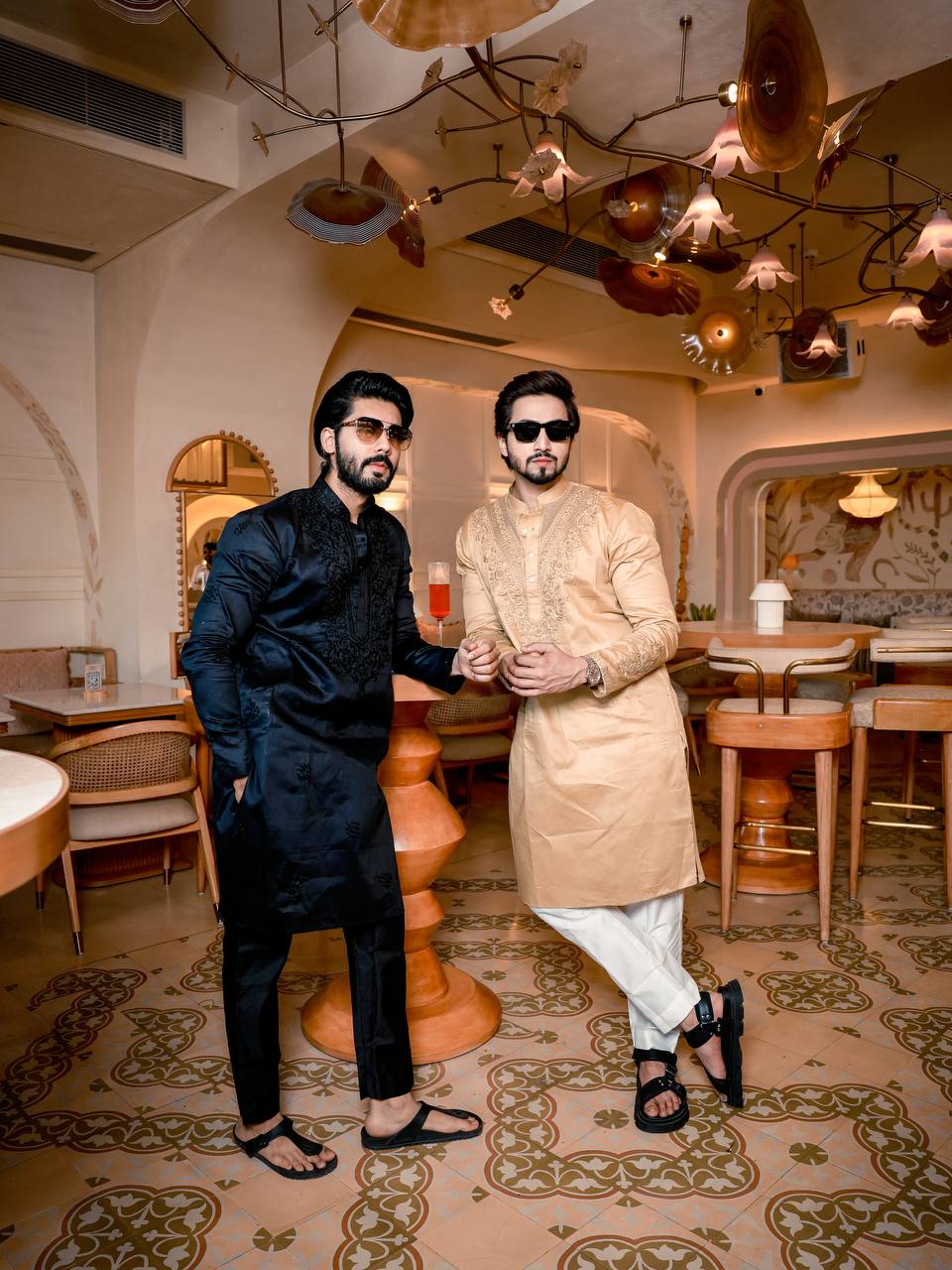 Black Neck Cotton Embroidered Work Men's Kurta with Pajama - Image 6