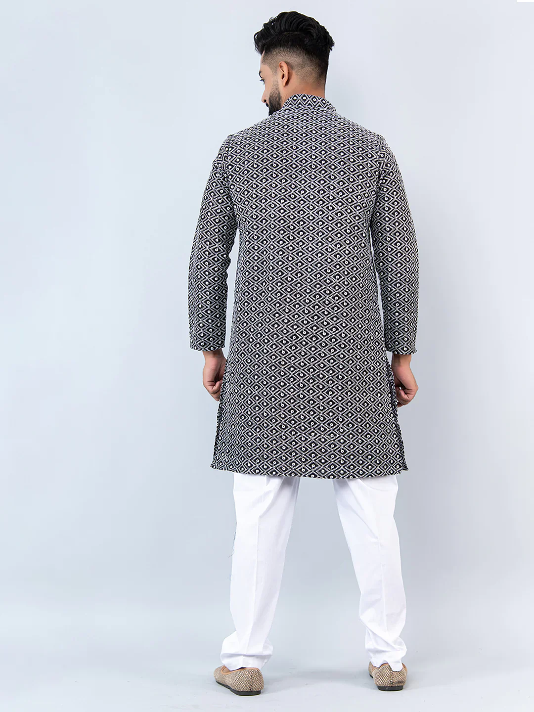 Black Schiffli Embroidery Work Kurta With Pajama - Image 4