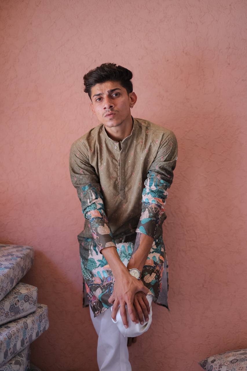 MEHNDI LIGHT DARK SCHIFFLI MAHEL PRINTRD KURTA WITH PAJAMA - Image 4