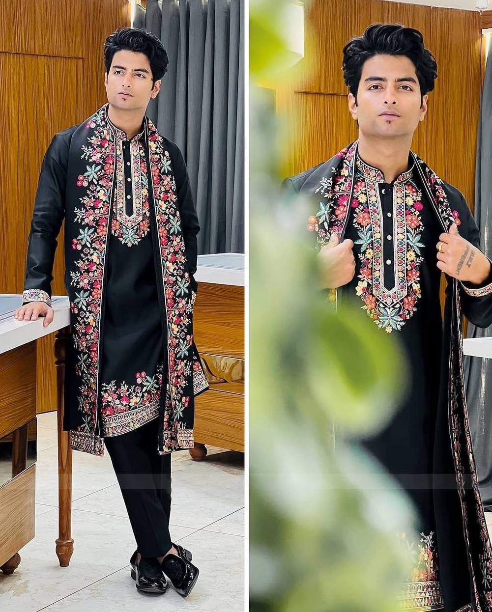 Regal BLACK Silk Kurta Set With Dupatta - Image 6