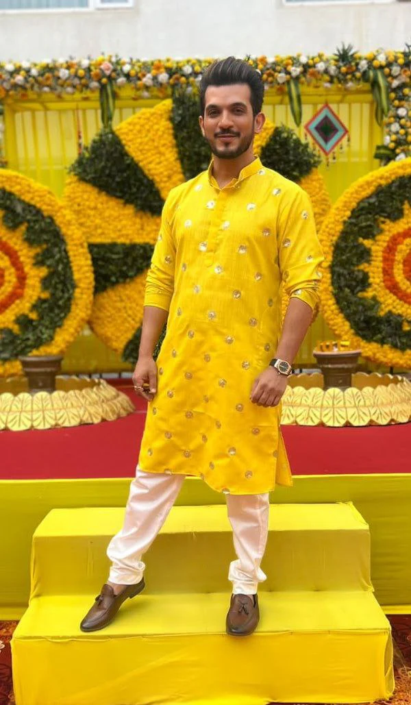 Yellow Sequence Embroidered Work Men's Kurta with Pajama - Image 4