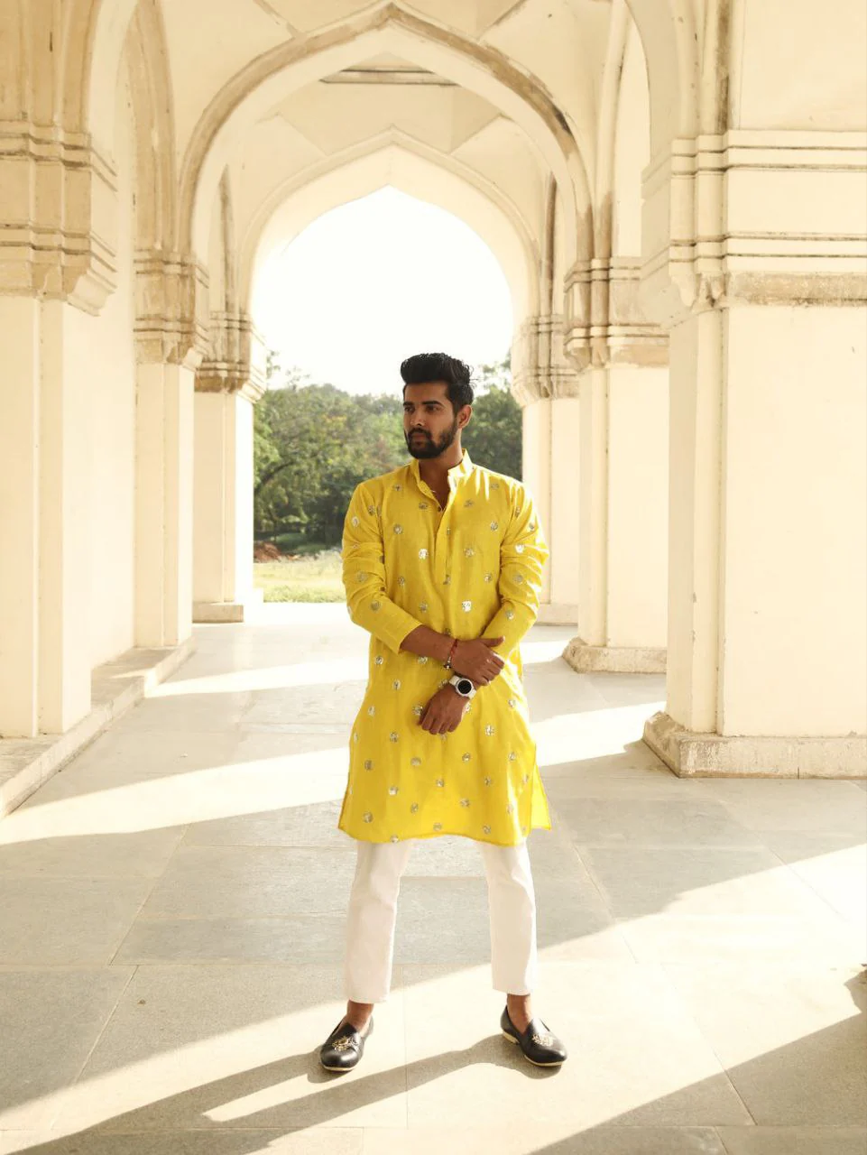 Yellow Sequence Embroidered Work Men's Kurta with Pajama - Image 6